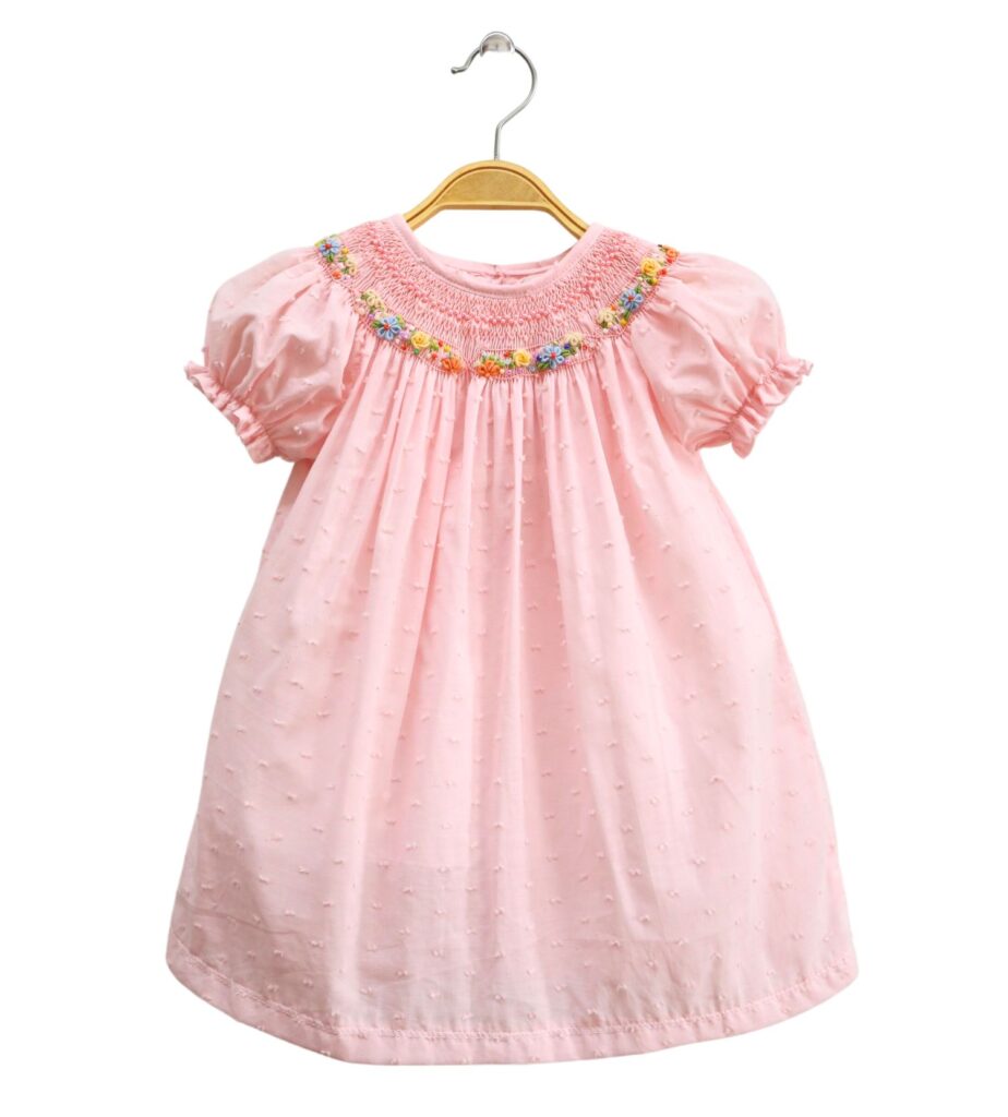 Handmade Floral Embroidered Pink Dress For Girl