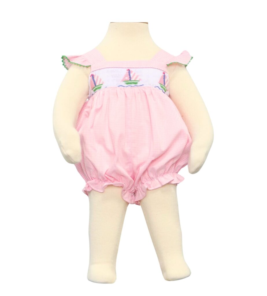Smocked Bodysuit Bubble Pink Boat for Baby Girl