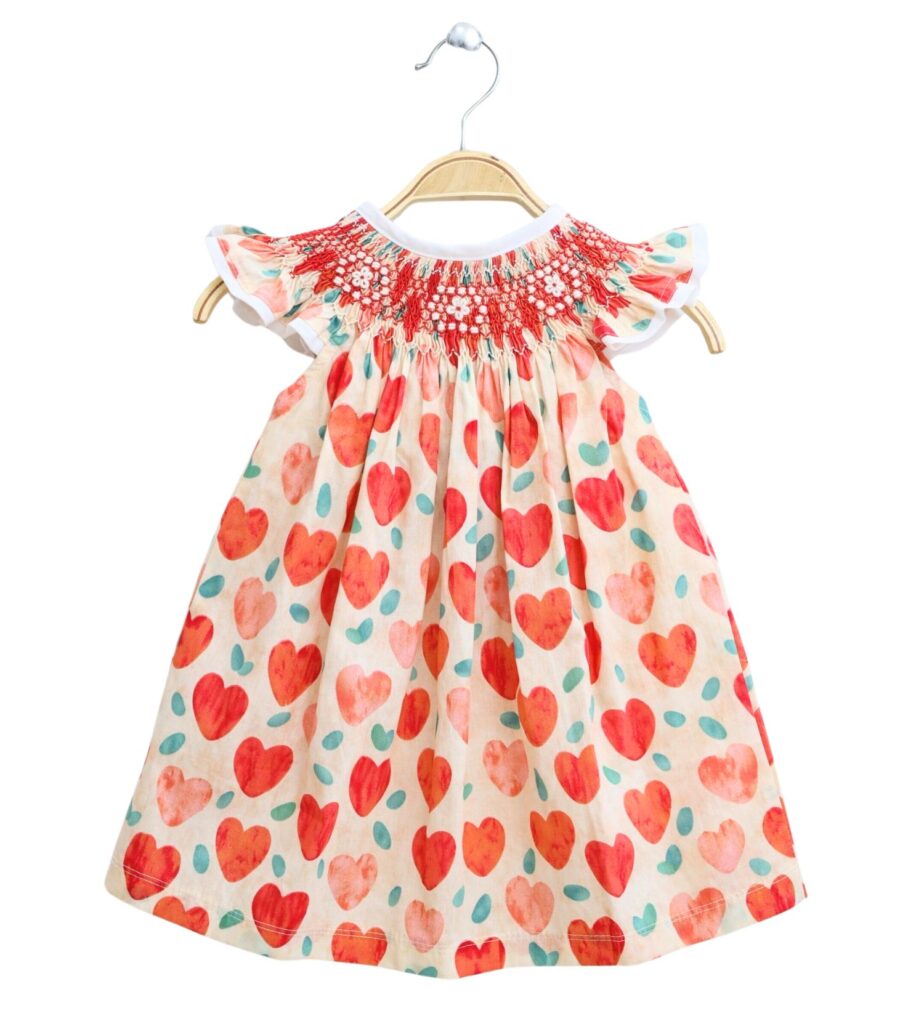 Simple Smocked Dress For Girls With Heart Motifs
