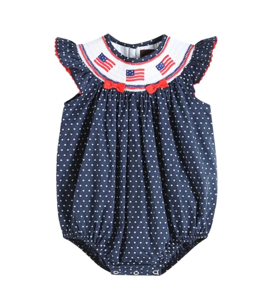 Smock Bodysuit Navy American Flags For Girl