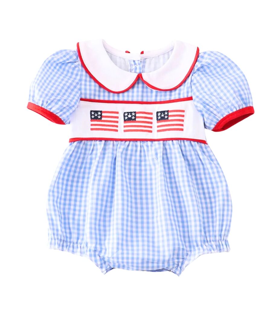 Smocked Bodysuit Patriotic Outfit for Baby Girls