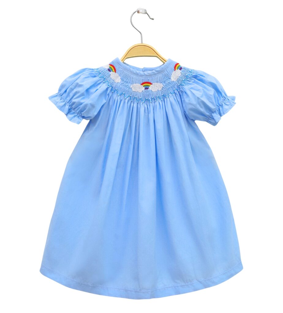 Blue Smocking Dress With White Flowers
