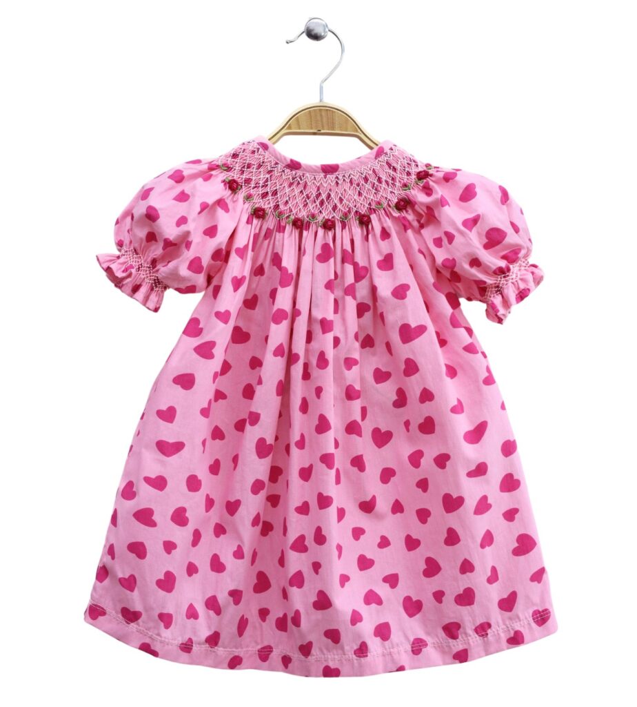 Sleeveless Smocked Dress With Heart For Baby