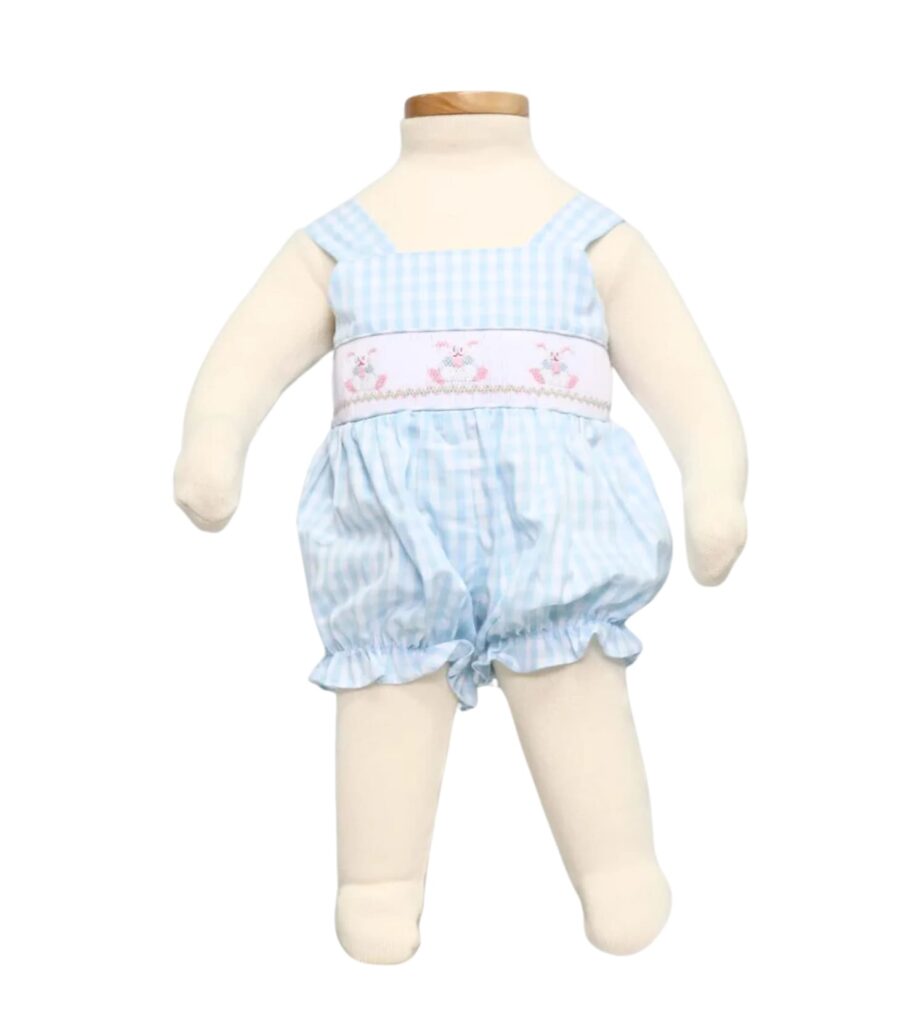 Blue Smocked Bodysuit Little Bunny for Easter