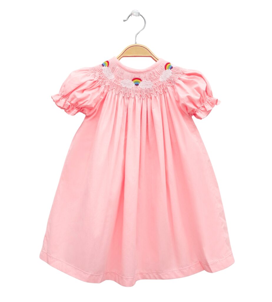 Cloud Pattern Pink Smocking Dress For Girls