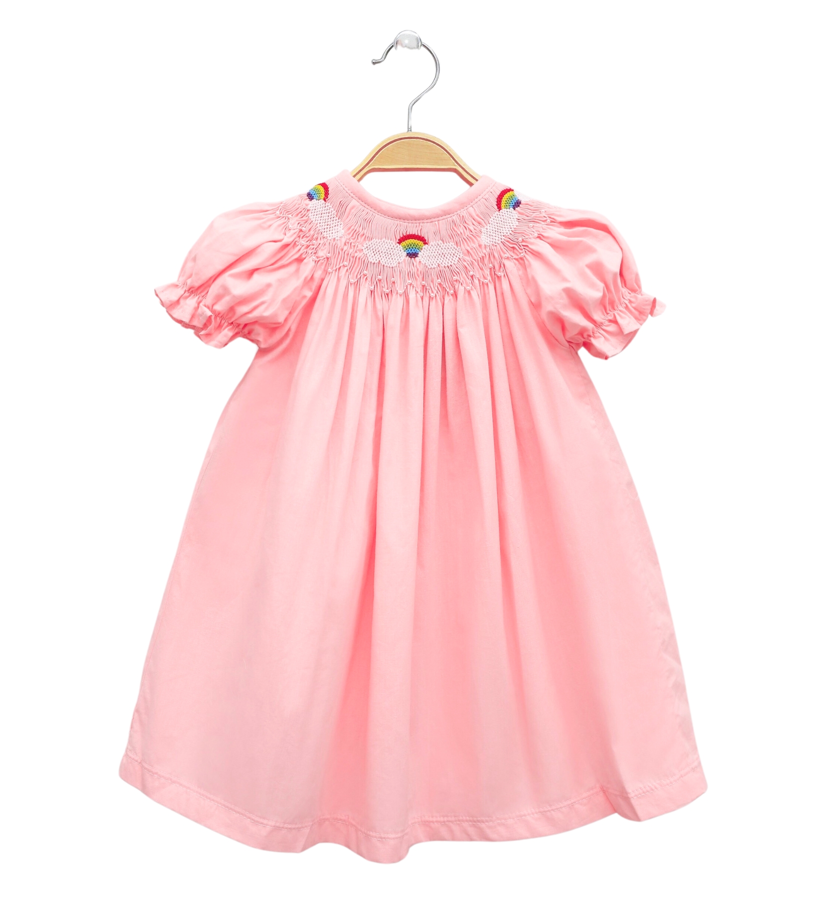 Cloud Pattern Pink Smocking Dress For Girls