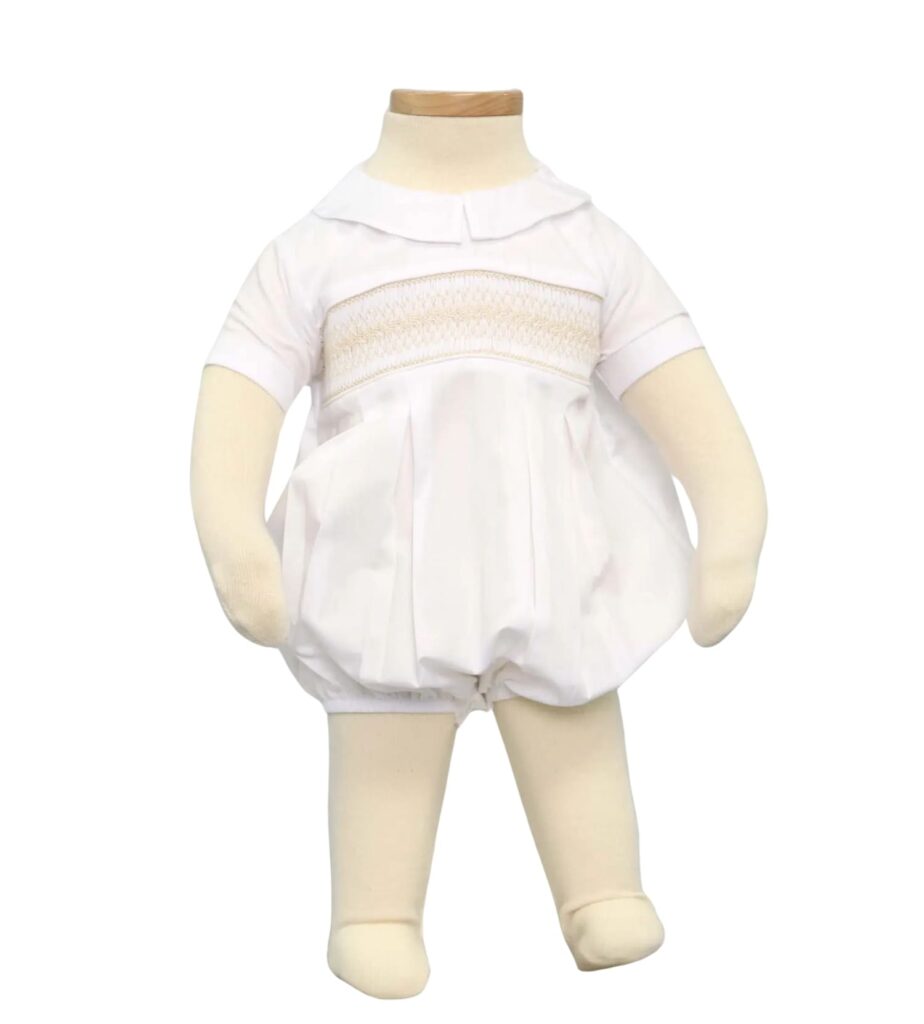 White Smocked Bodysuit for Baby Boys