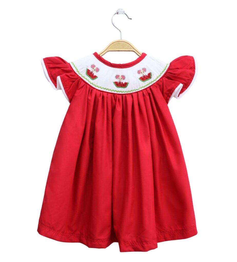 Hand Embroidered Rat And Watermelon Dress For Girls