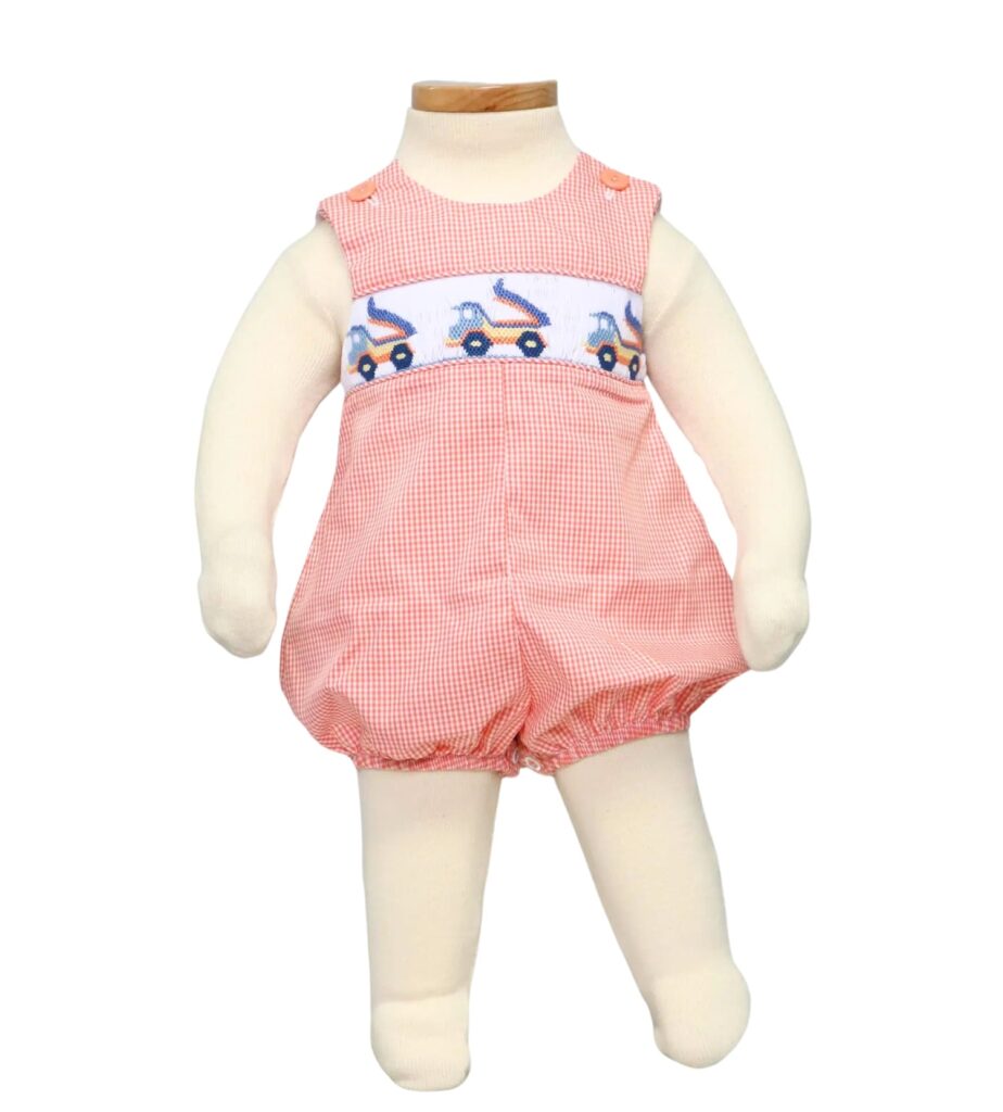 Baby Boy Smocked Bodysuit Construction Car Pattern