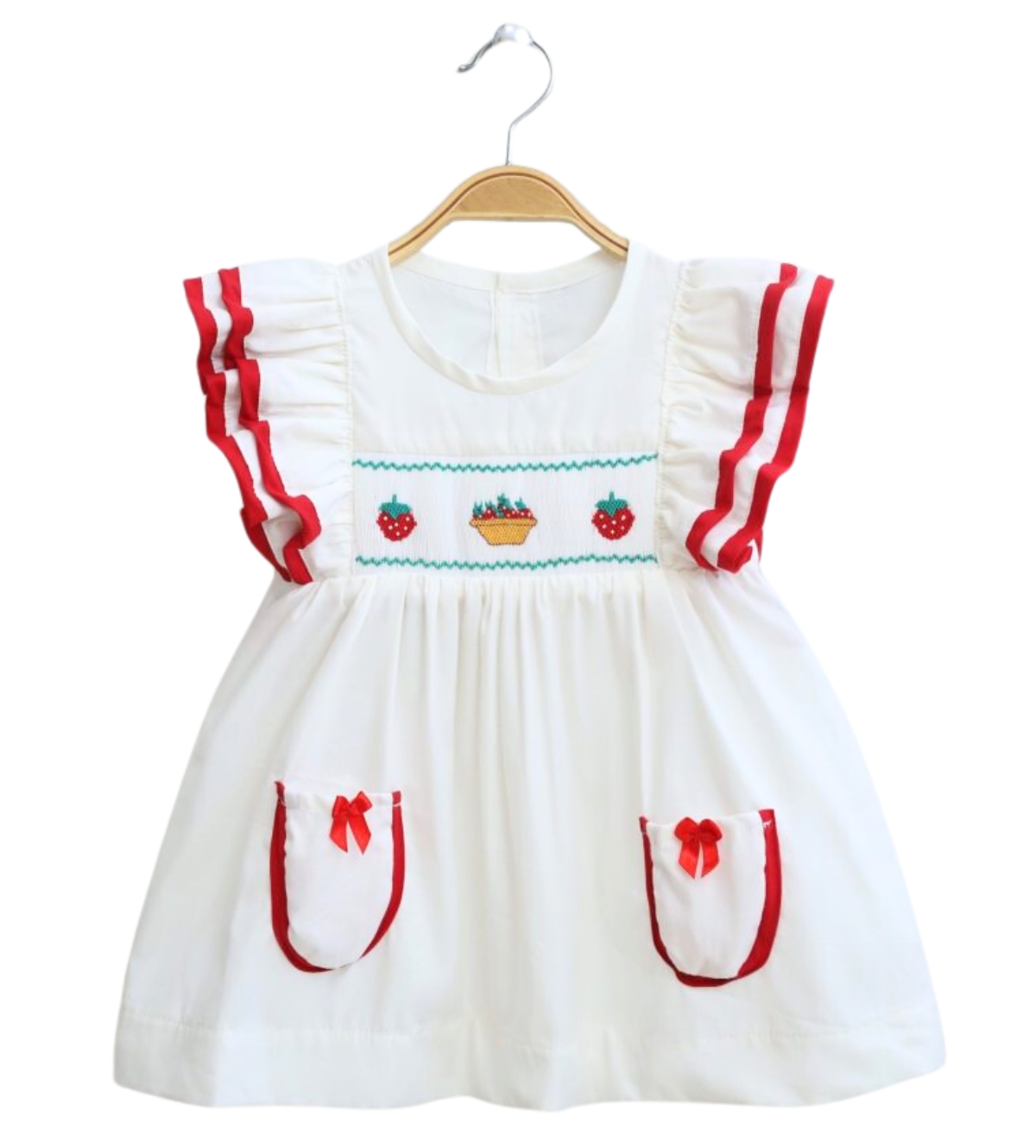 Hand Embroidered Dress With Strawberry Motifs For Girl