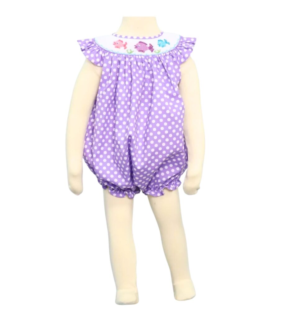 Girl Smock Bubble Purple Polka Dots Fish Pattern