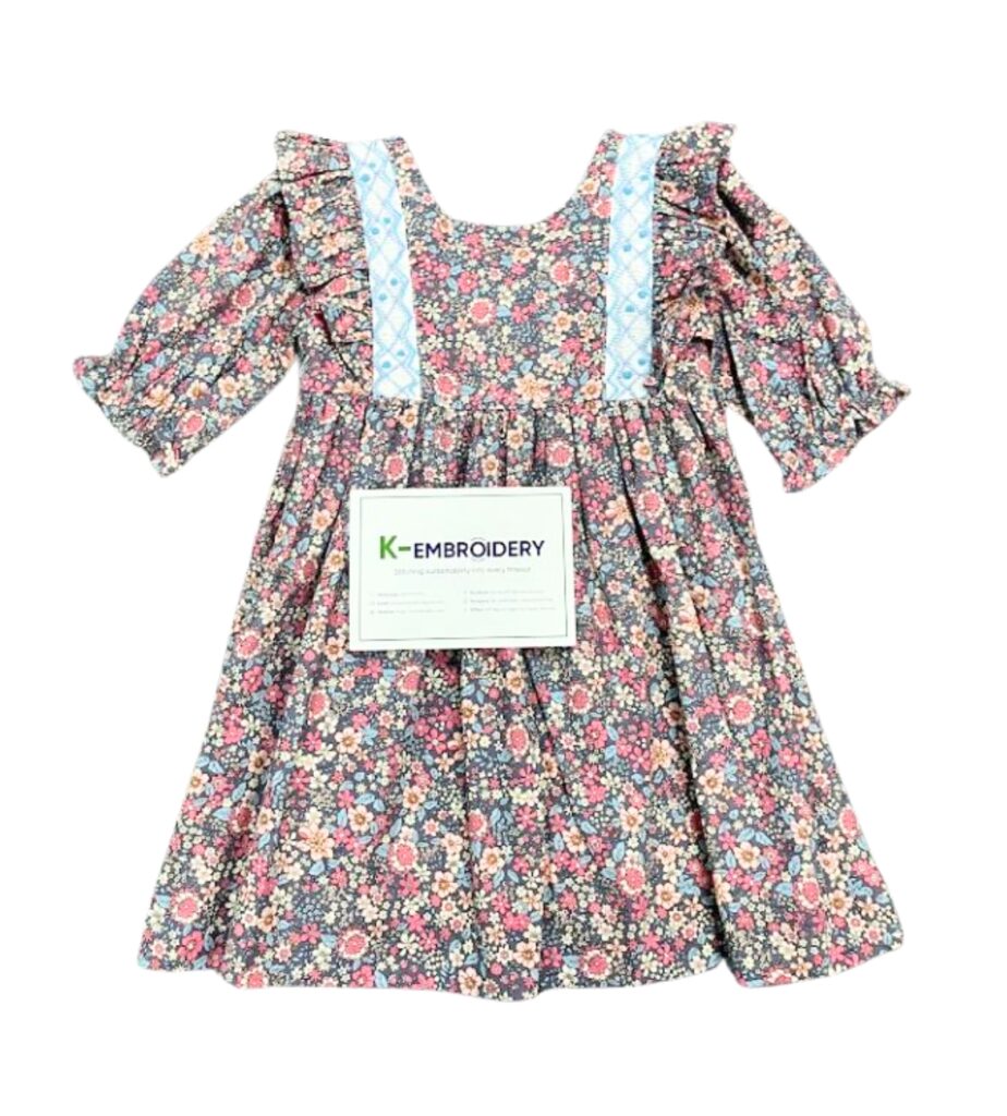 Floral Smocked Dress With V-neck, Short Sleeves