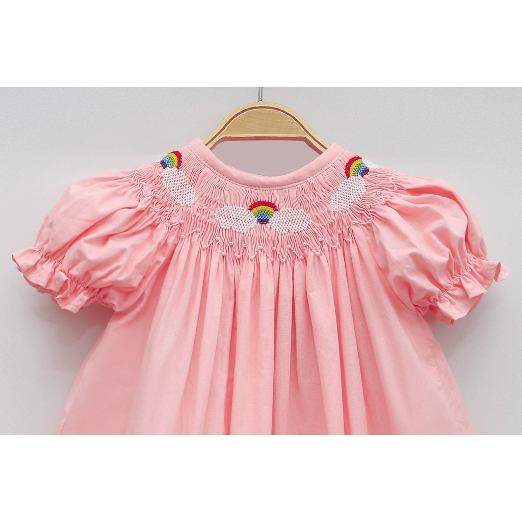 Cloud Pattern Pink Smocking Dress For Girls