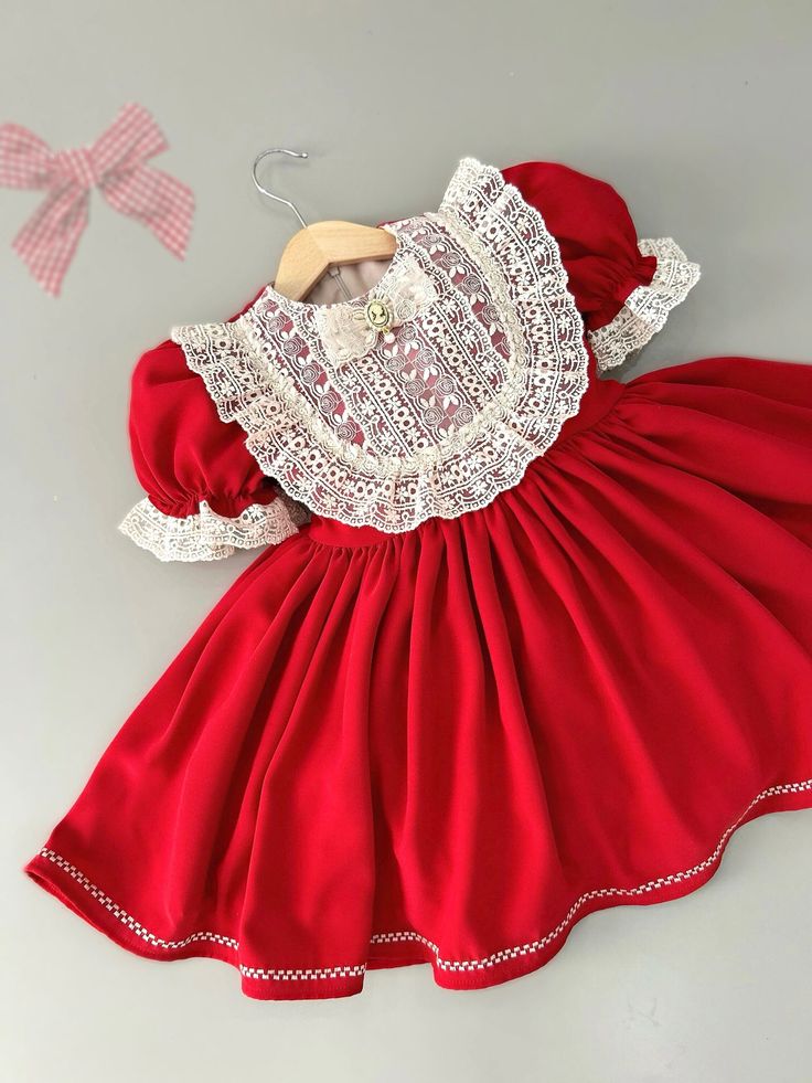 Classic Red Hand Smocked Baby Girl Dress