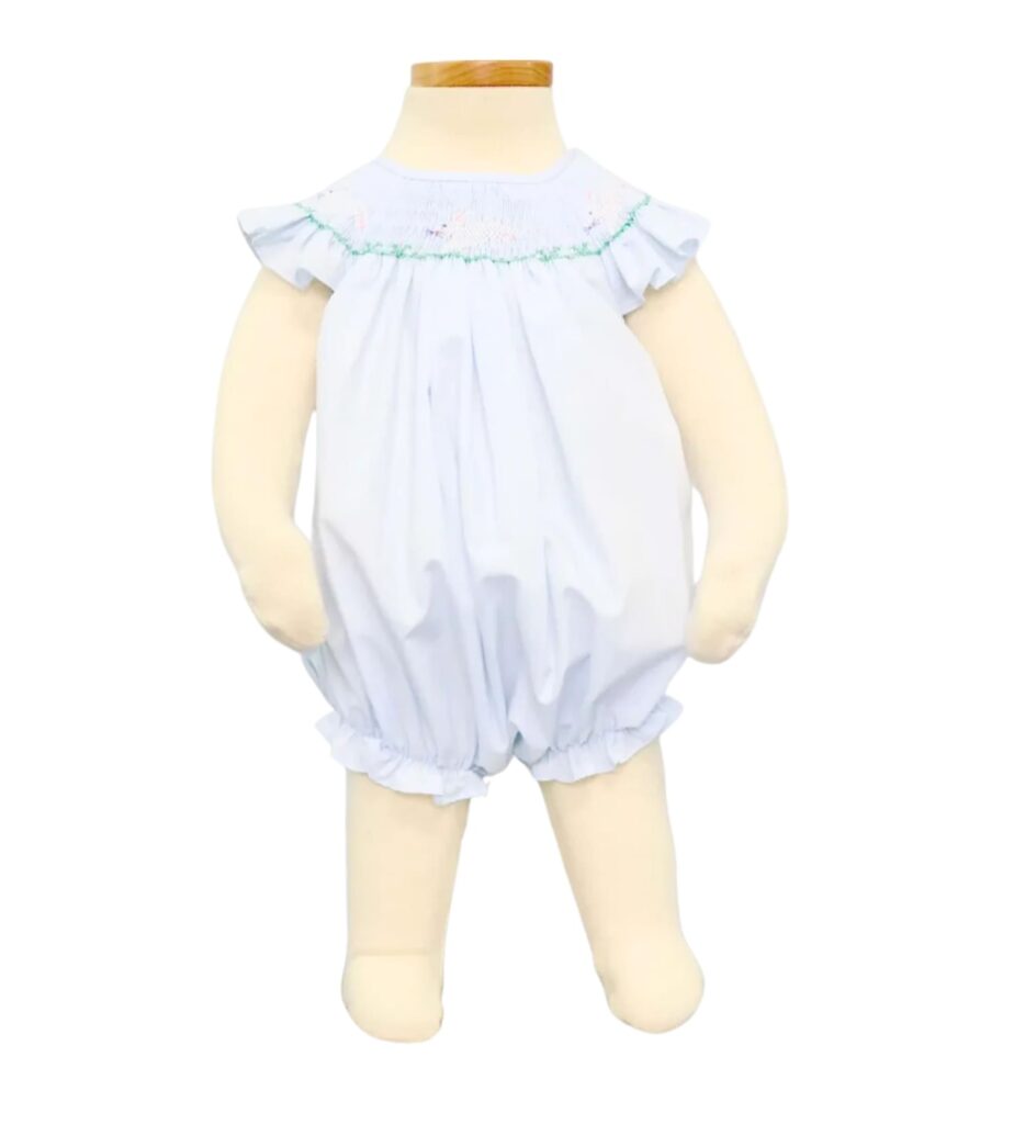 Baby Girl Smocked Bodysuit White Rabbit Pattern