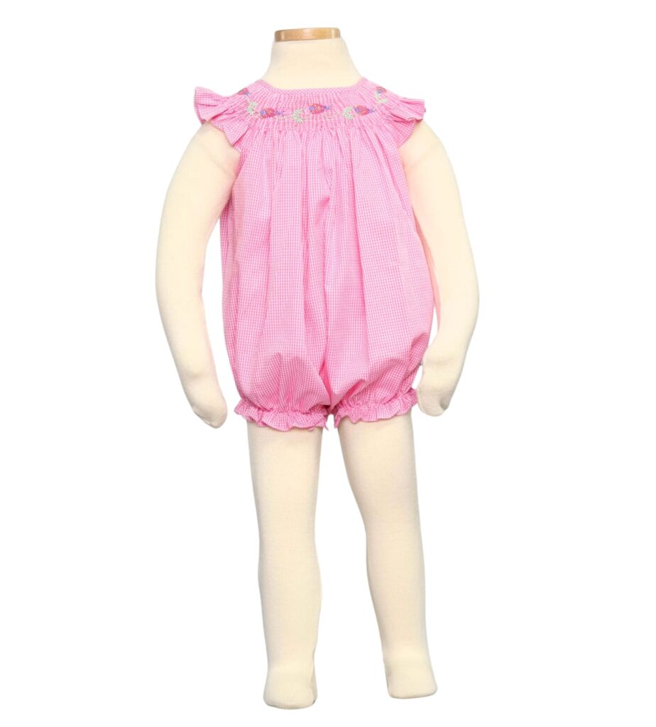 Pink Girl Smocked Bubble Flower Embroidered Pattern