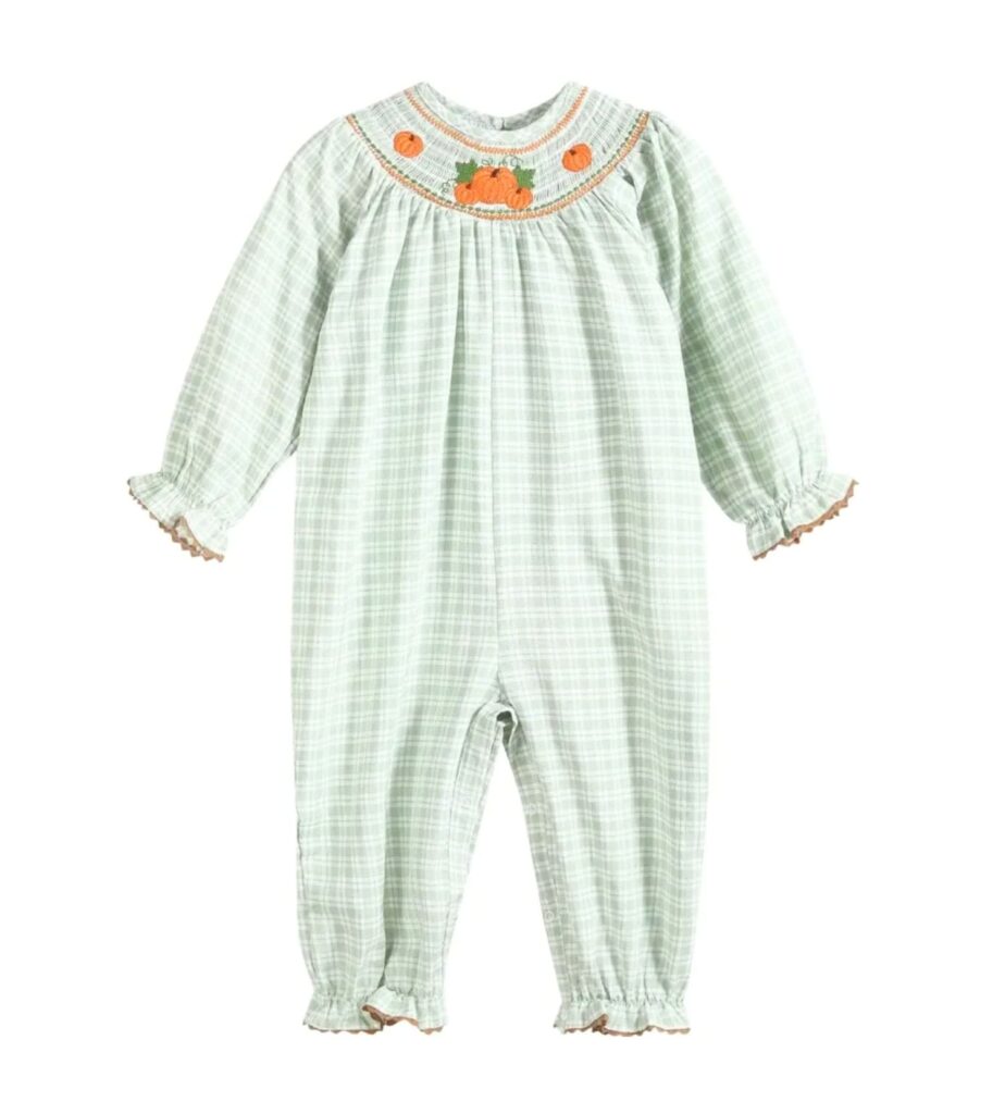 Smocked Longall Green Gingham Pumpkin