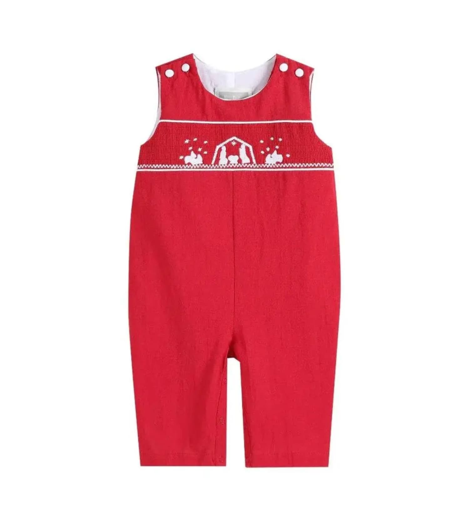 Smocked Overalls Red and White Nativity