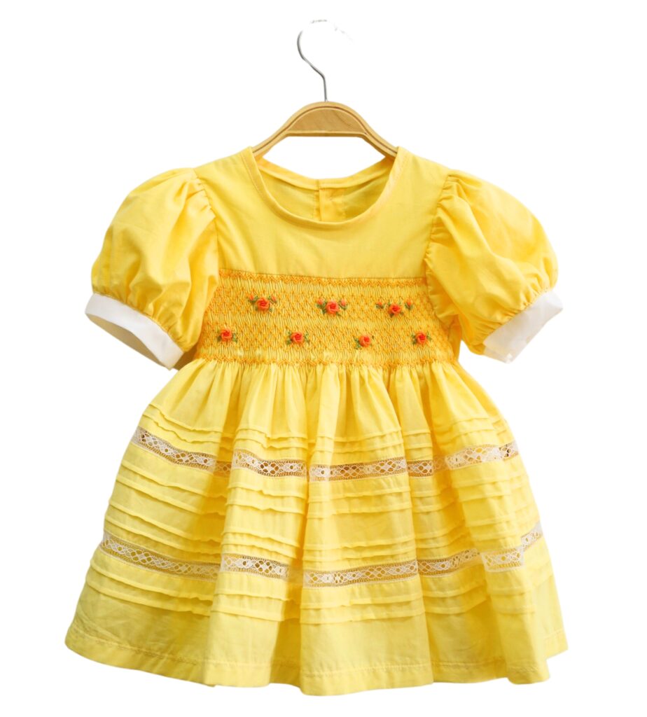 Baby Yellow Sleeveless Smocking Dress For Girls