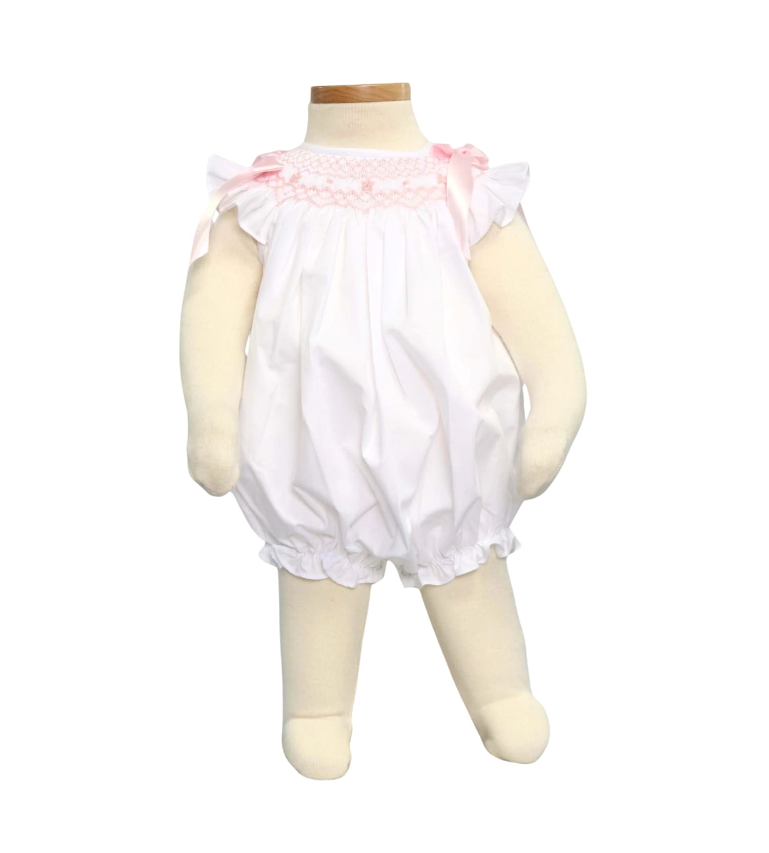 White Smocked Bubble Simple Design For Baby Girls