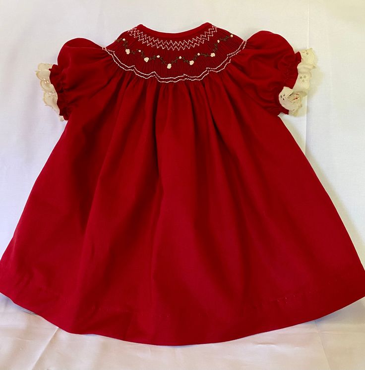 Classic Red Hand Smocked Baby Girl Dress