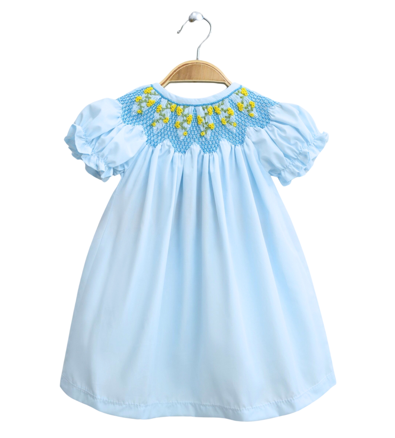 Blue Dress Embroidered With Chrysanthemums At The Collar