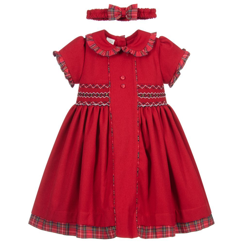 Classic Red Hand Smocked Baby Girl Dress