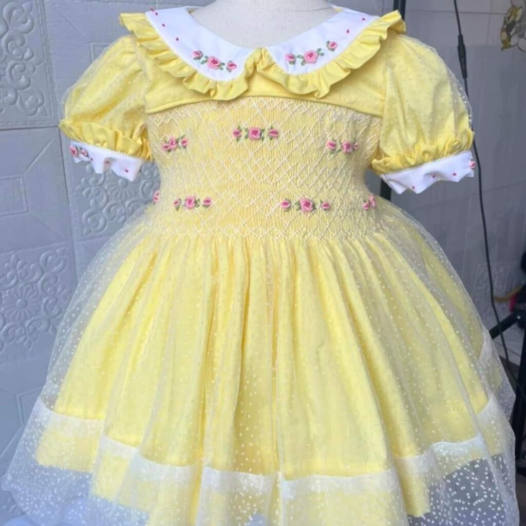 Classic Yellow & Ivory Hand Smocked Baby Girl Dress Collection