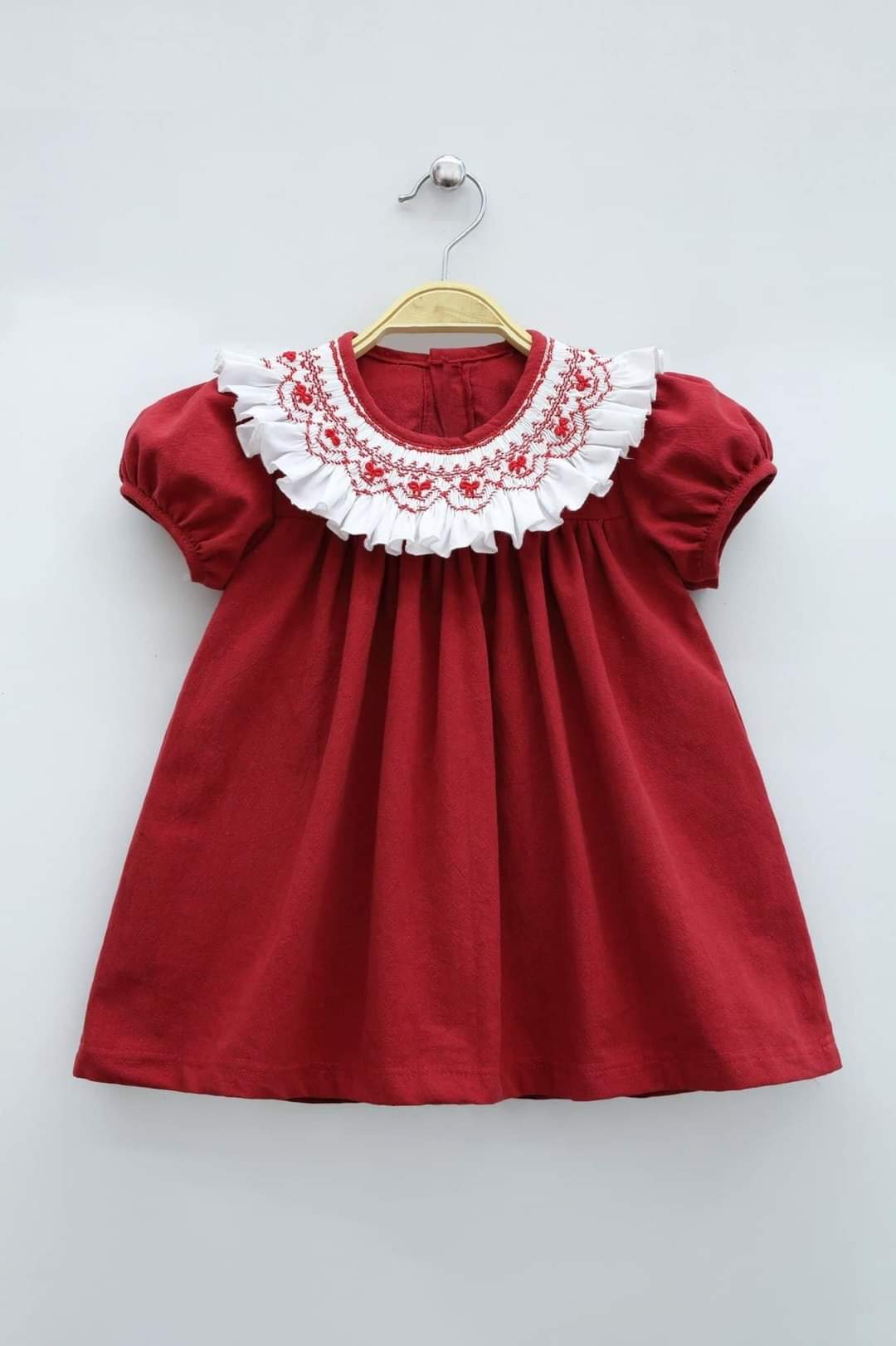 Classic Red Hand Smocked Baby Girl Dress