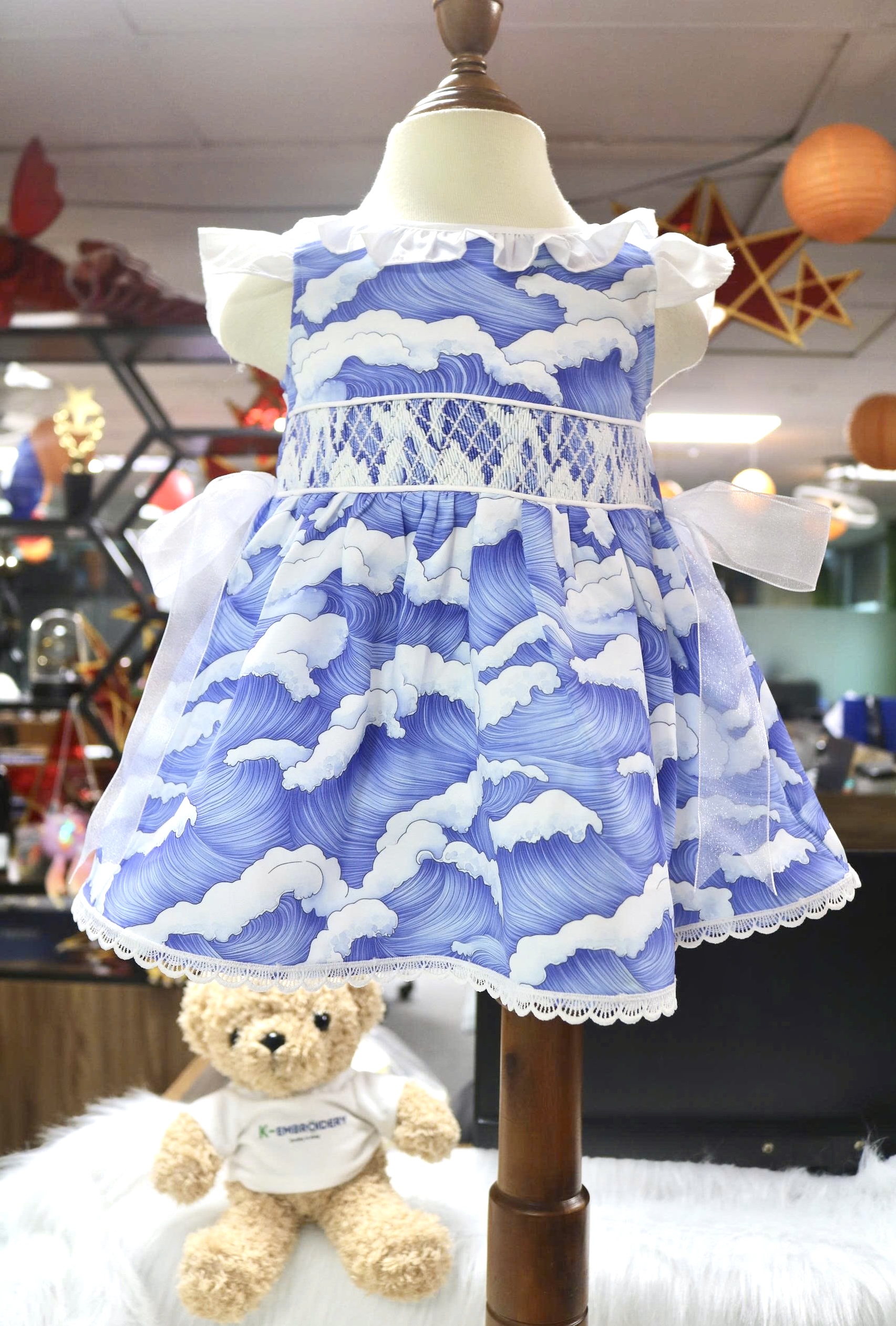 Seashell Print Hand Smocked Baby Girl Dress