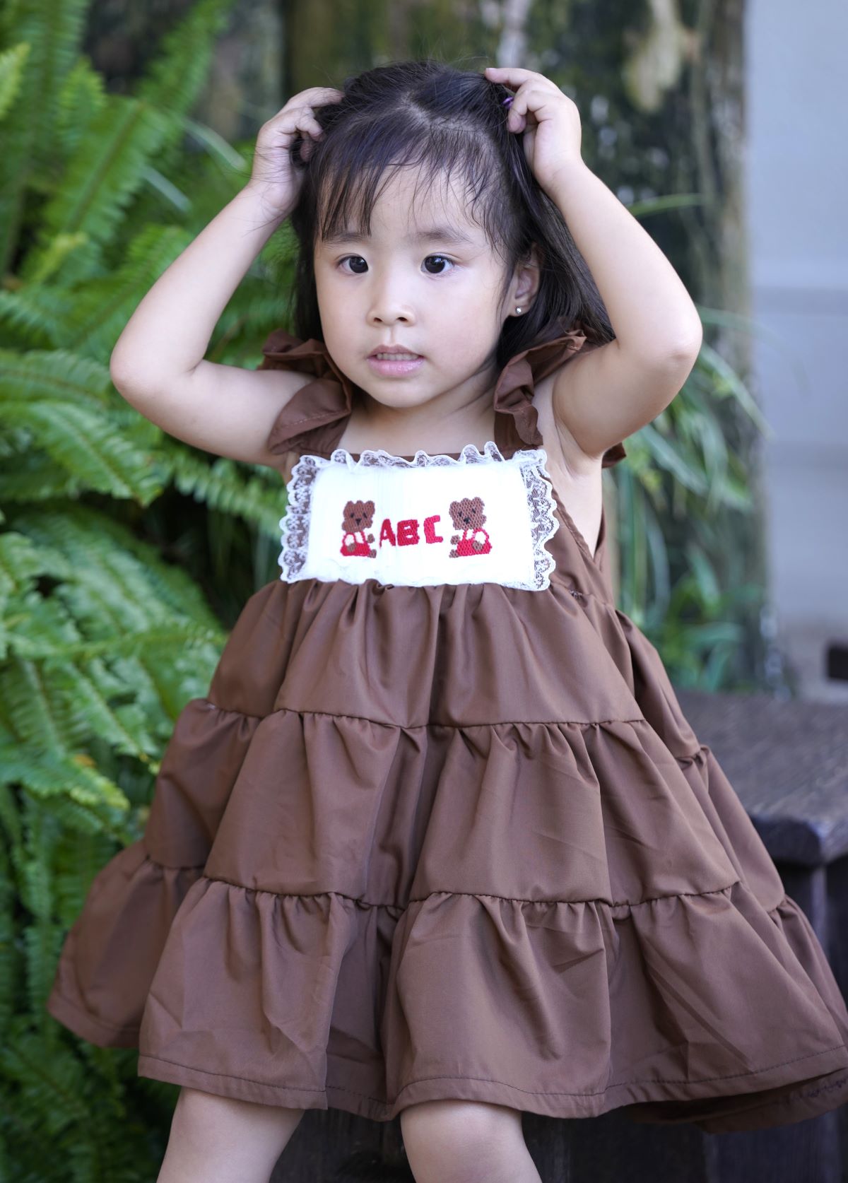 Brown Two-piece Summer Dress For Girls