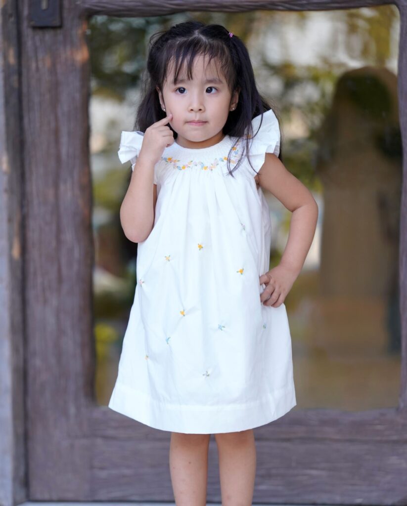 White Dress With Hand Embroidered Flowers