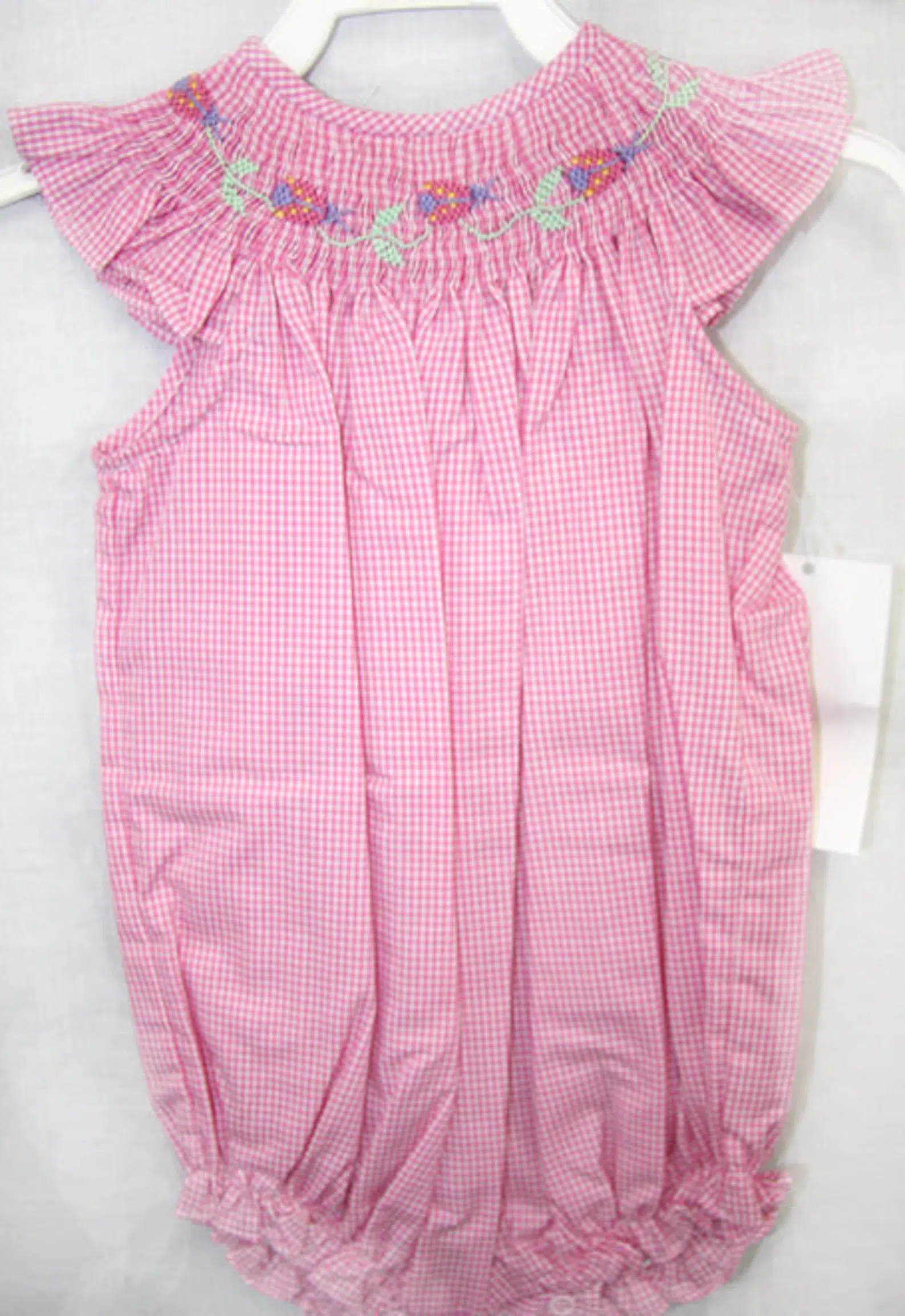 Pink Girl Smocked Bubble Flower Embroidered Pattern