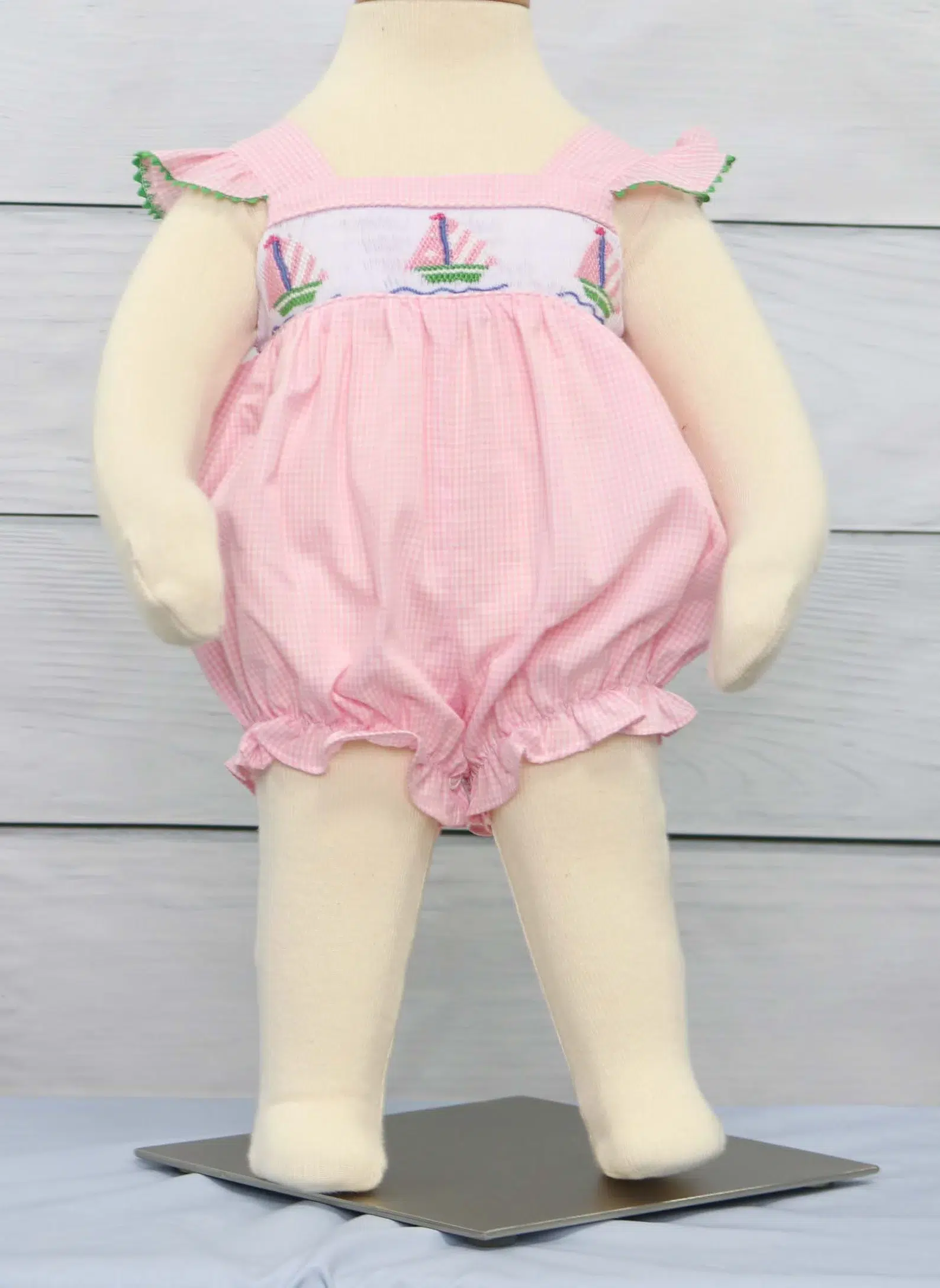 Smocked Bodysuit Bubble Pink Boat for Baby Girl