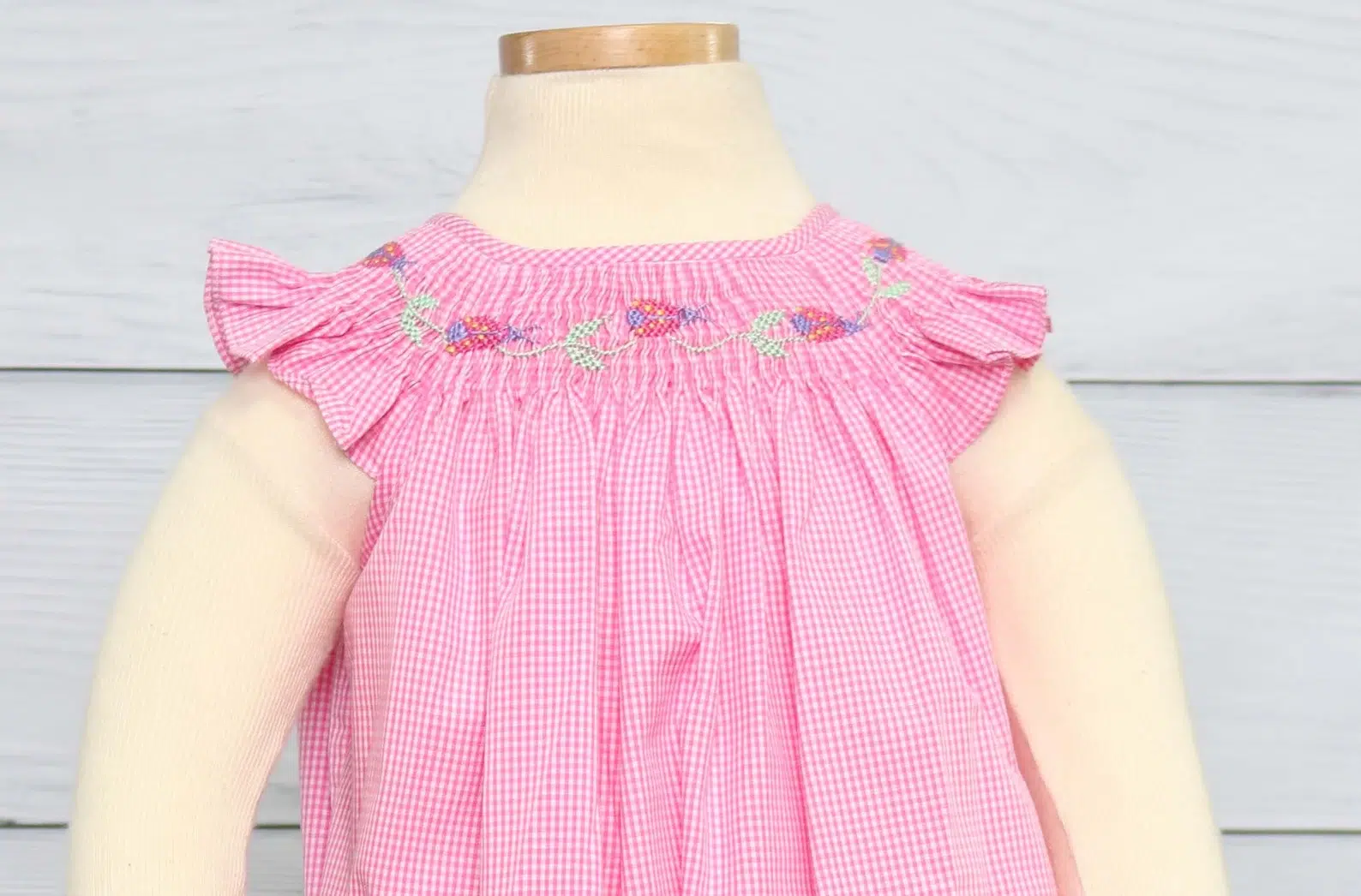 Pink Girl Smocked Bubble Flower Embroidered Pattern