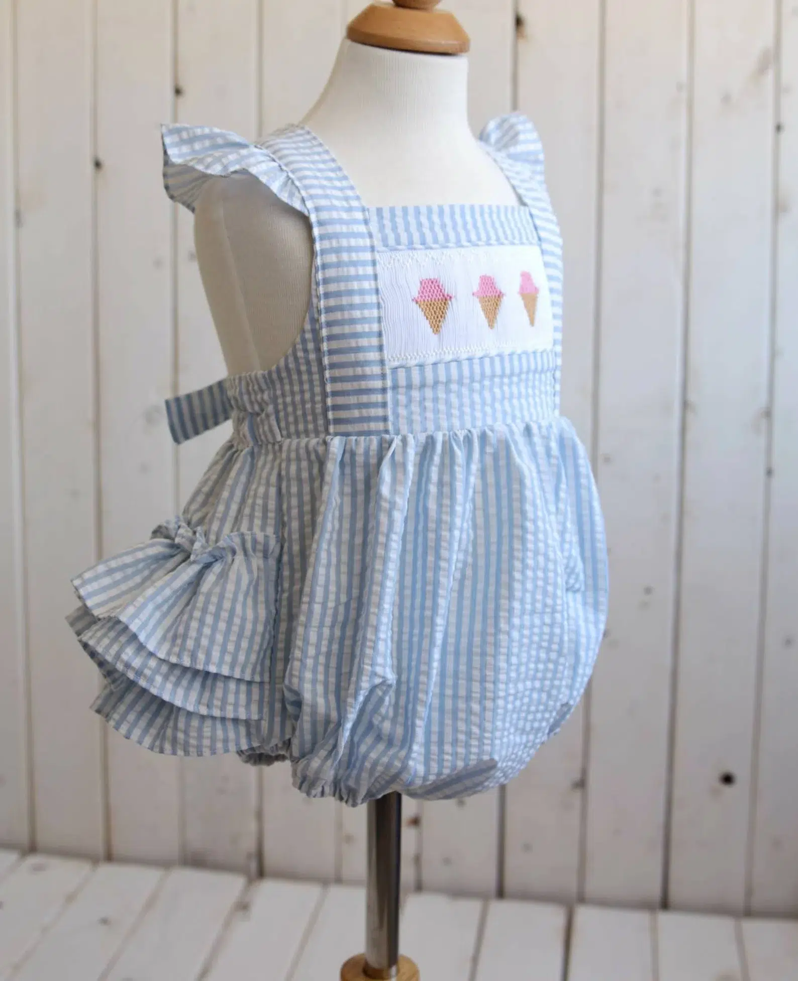 Smocked Bubblesuit Ruffle Bottom for Baby Girls