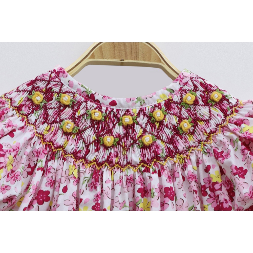 Hand-embroidered Flower Smocked Dress For Girls