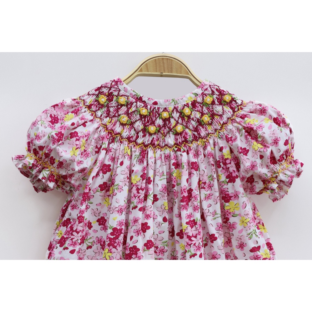 Hand-embroidered Flower Smocked Dress For Girls