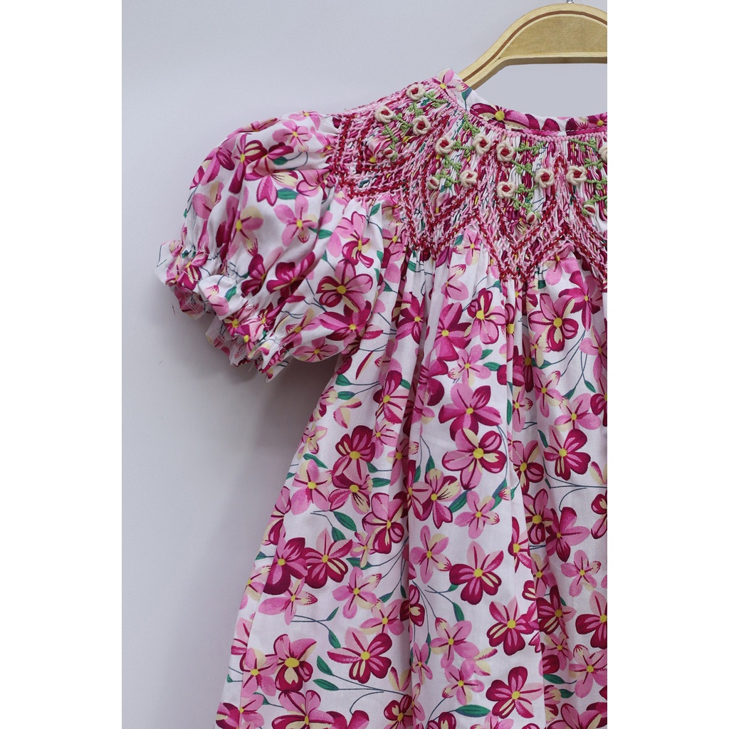 Handmade Embroidered Crochet Baby Pink Flower Dress