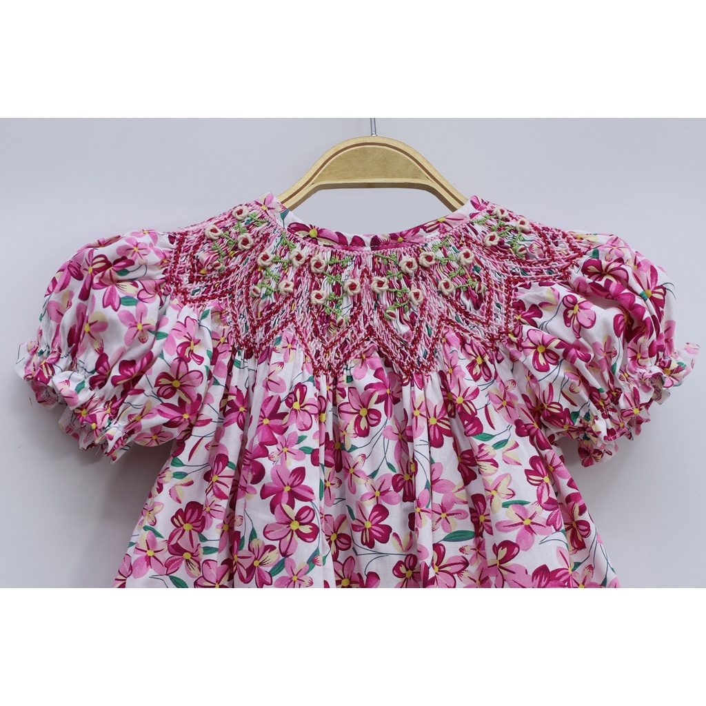 Handmade Embroidered Crochet Baby Pink Flower Dress