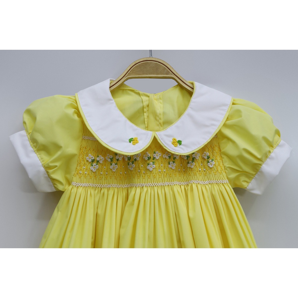 Lemon Yellow Dress With Handmade Embroidery At The Neckline