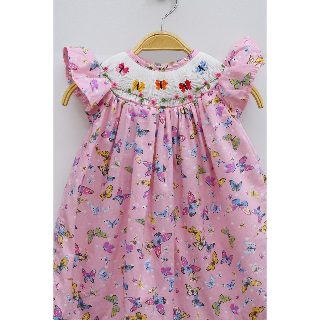 Pink Butterfly Smocking Dress For Girls