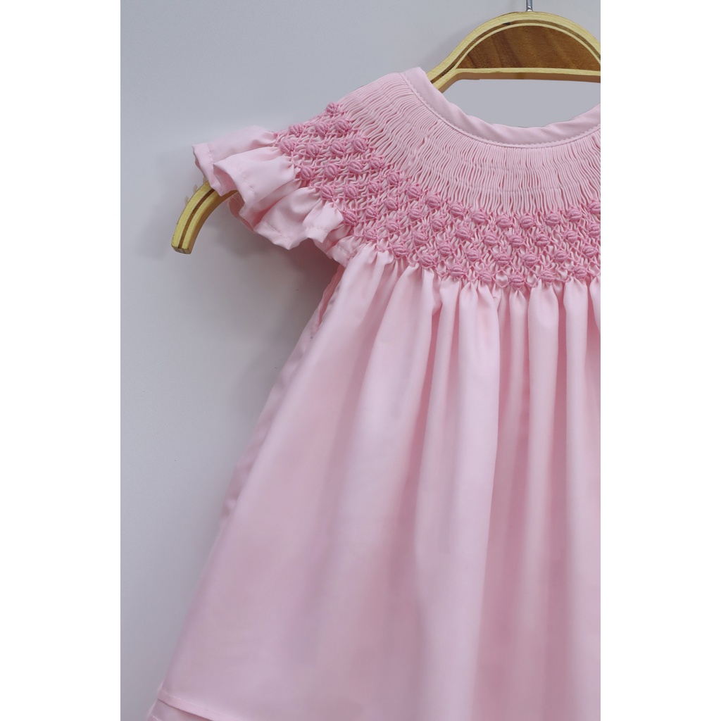 Simple Smocked Pattern Baby Pink Dress For Girls