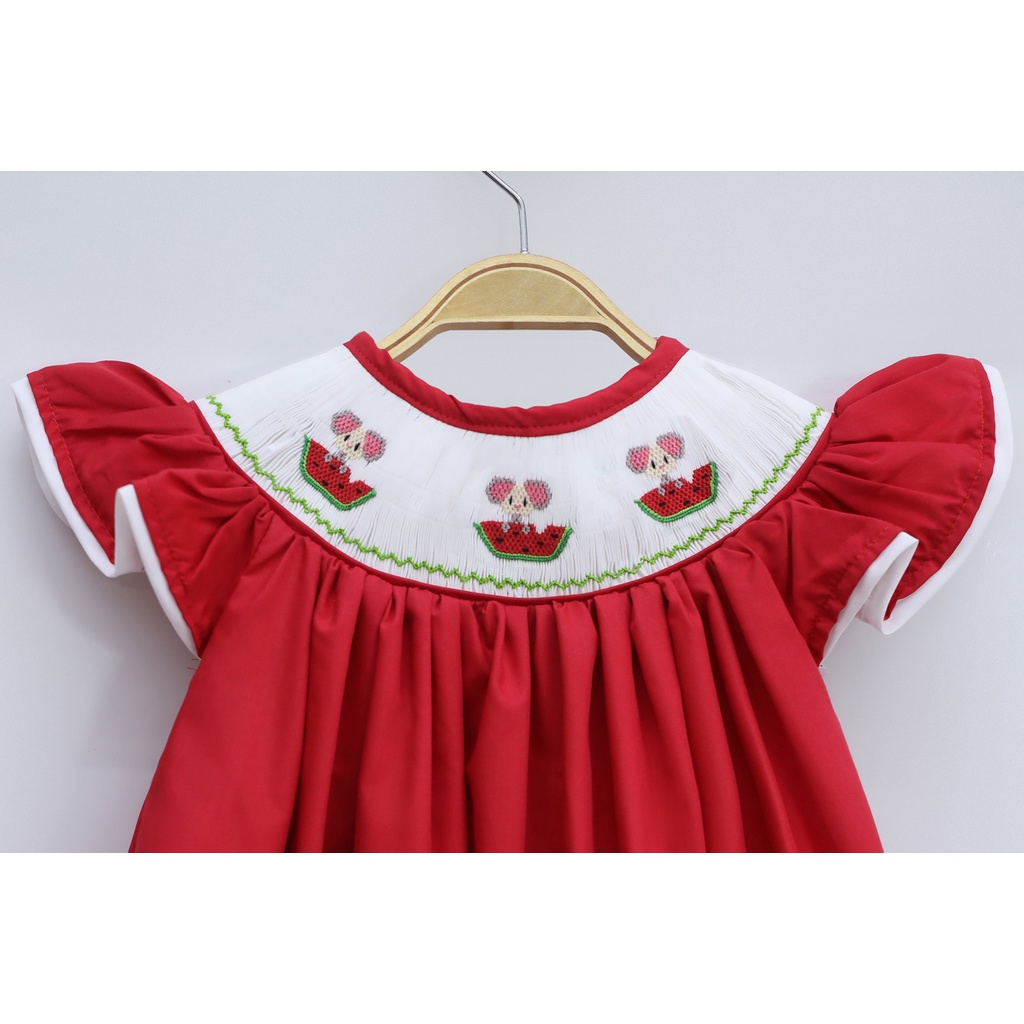 Hand Embroidered Rat And Watermelon Dress For Girls