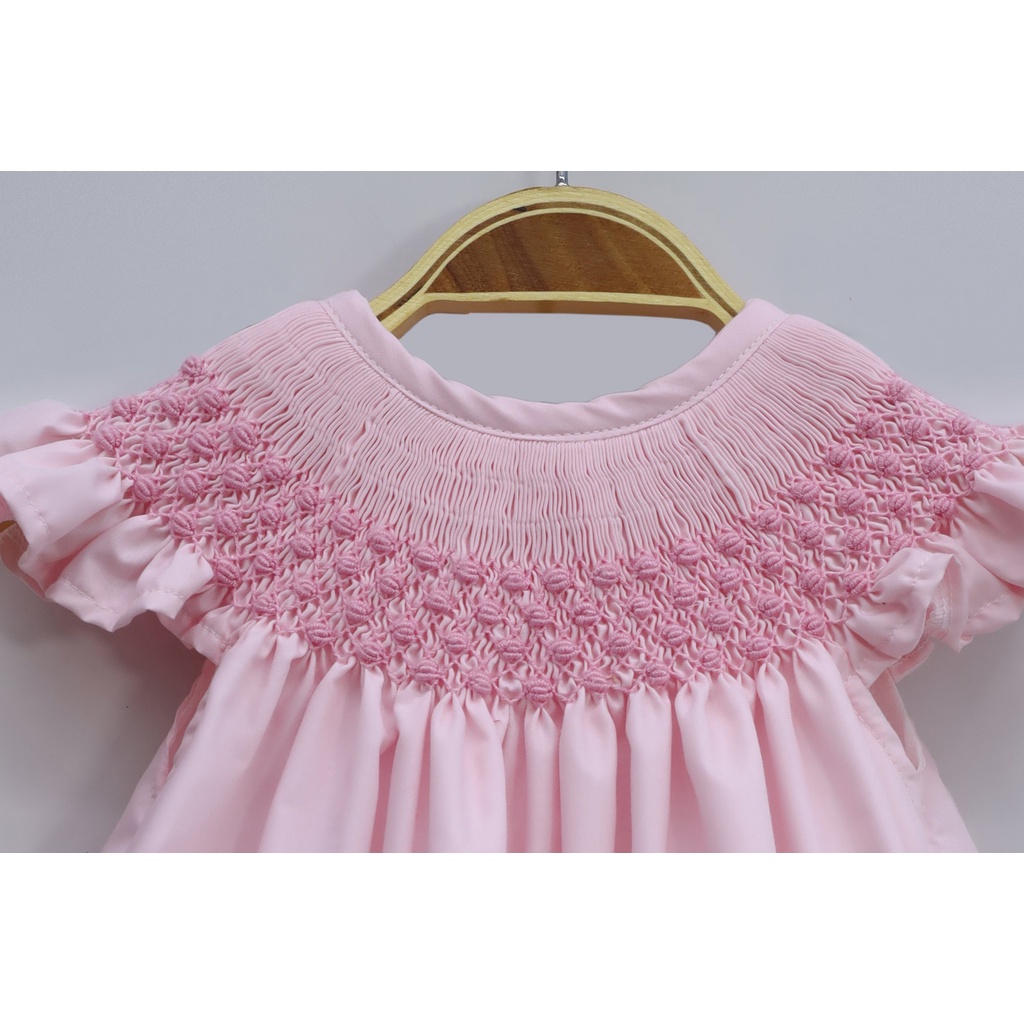 Simple Smocked Pattern Baby Pink Dress For Girls