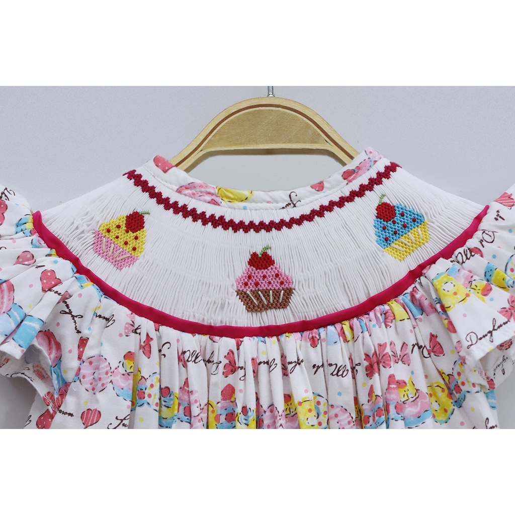 Cake Pattern Smocking Dress For Girls