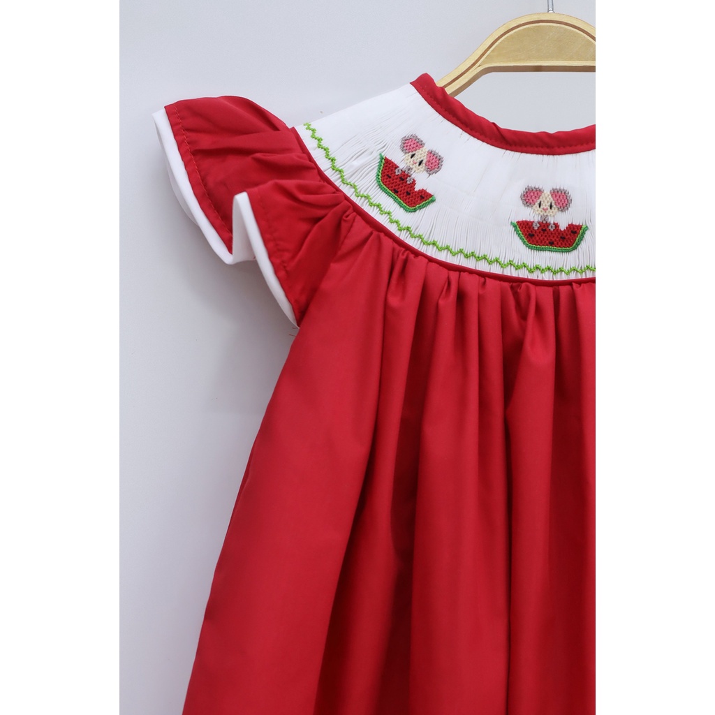 Hand Embroidered Rat And Watermelon Dress For Girls