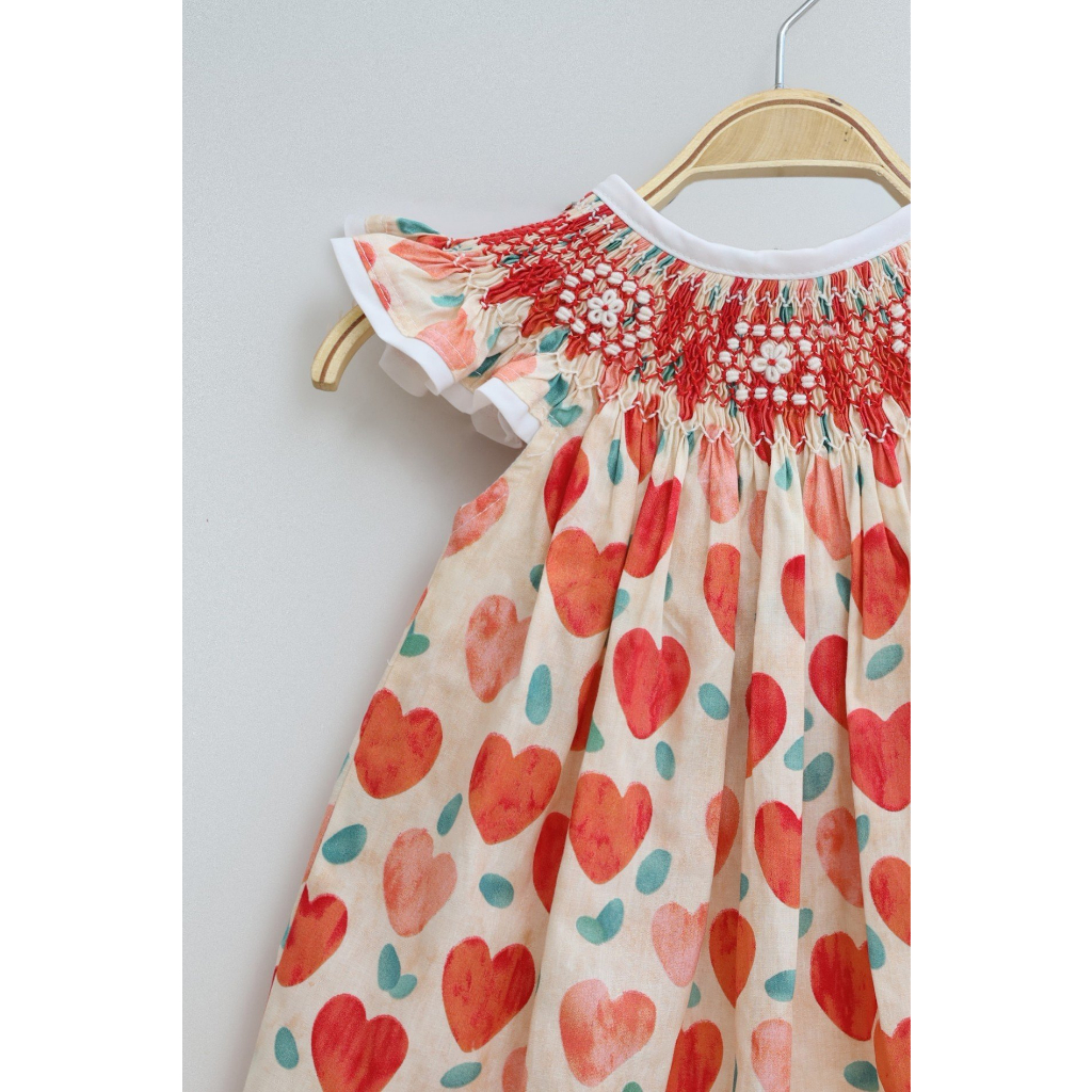 Simple Smocked Dress For Girls With Heart Motifs