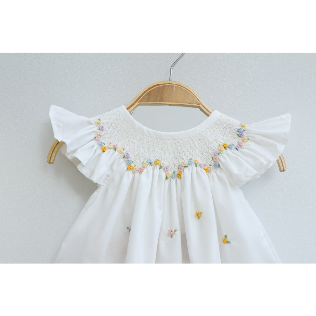 White Dress With Hand Embroidered Flowers
