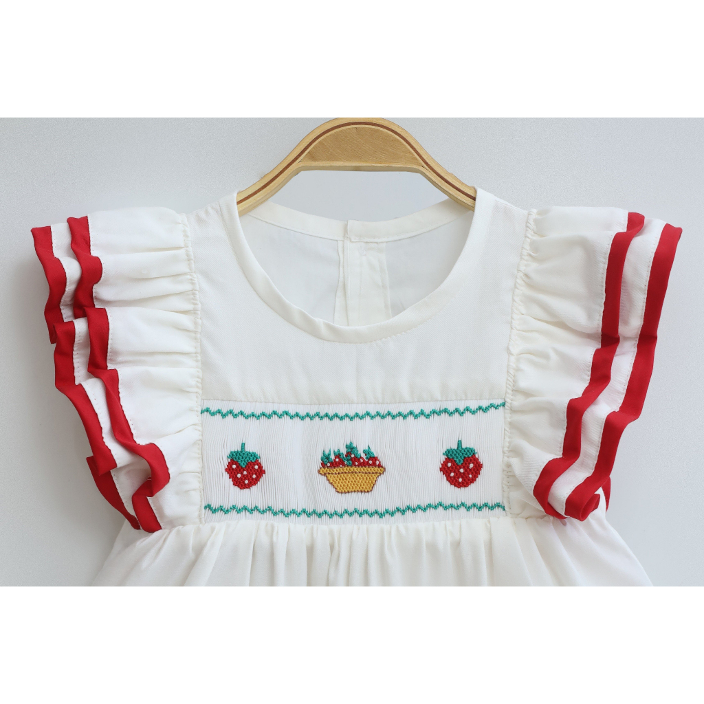 Hand Embroidered Dress With Strawberry Motifs For Girl